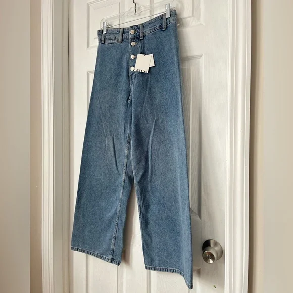 Zara button fly High-Waisted Wide Leg cropped Jeans size 6 - Picture 8 of 8